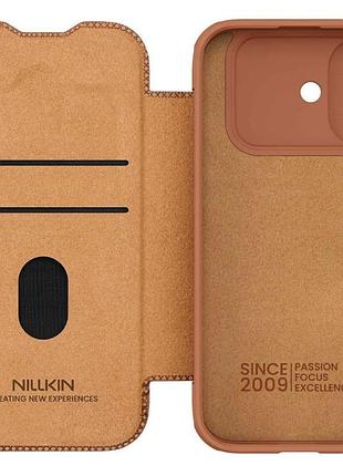 Кожаный чехол-книжка nillkin qin pro camshield для apple iphone 17 (6.3") brown