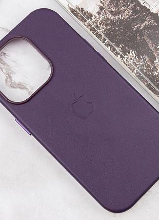 Кожаный чехол leather case (aaa) with magsafe and animation для apple iphone 16 pro max (6.9") dark purple
