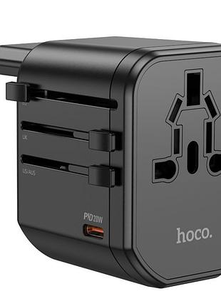 Мережевий універсальний перехідник hoco ac15 walker pd20w+qc3.0 (2usb-a/1c) (eu) black
