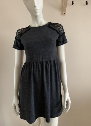 Сіра сукня з мереживом topshop