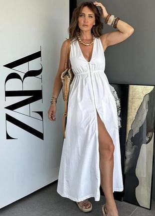 Zara белое длинное платье на молнии с карманами