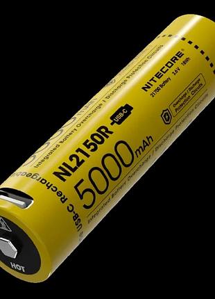 Акумулятор 21700 nitecore nl2150r 5000mah li-ion usb-c для ліхтарів та електроніки заряджання через usb dm-11