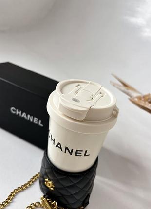 Chanel beauty gift collection термочашка tumbler coffee cup у чохлі на ланцюжку біла стильна