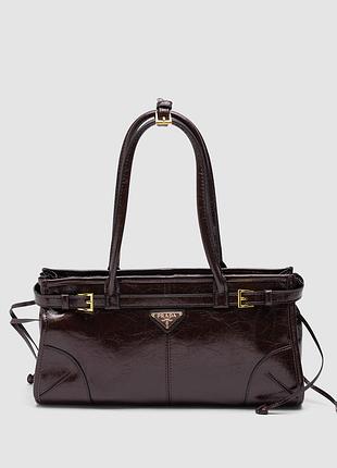 💎 prada medium leather handbag dark brown 33 х 17 х 10 см