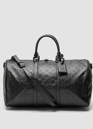 💎lv keepall bandouliere 50 monogram shadow black in embossed leather