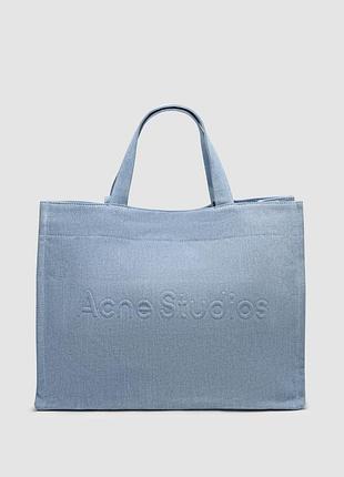 💎 acne studios logo-embossed distressed denim tote bag