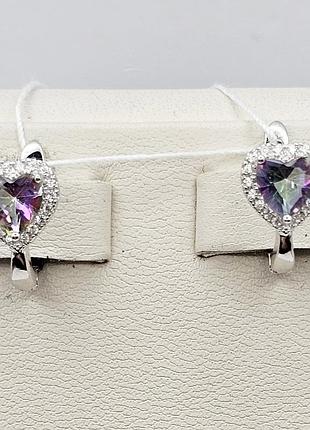 Сережки серебряные с мистик кварцем и кубическим цирконием 3 г