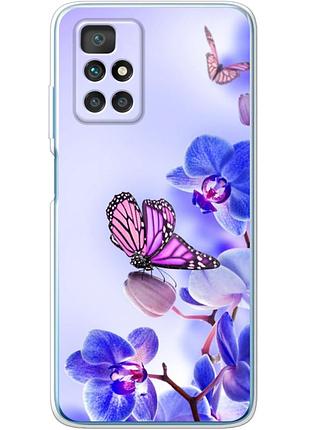 Чехол силиконовый с картинкой на xiaomi redmi 10 (цветок, бабочка на орхидее)