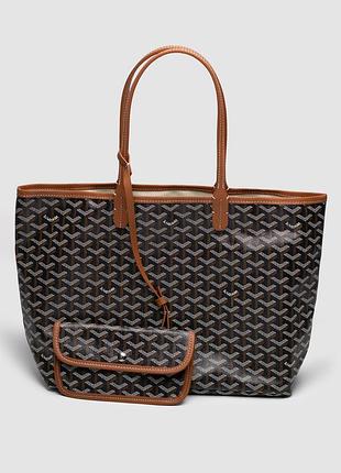💎 goyard saint louis pm coated canvas tote bag brown black ex