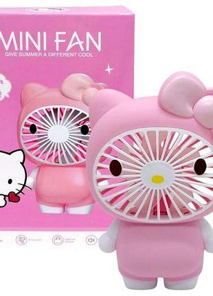 Вентилятор "mini fan", встроенный аккумулятор, usb type-c, в коробке (hello kitty)