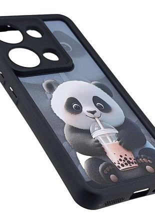 Чехол shock case print для xiaomi redmi note 13 pro 4g бампер силиконовый черный с рисунком панда 2