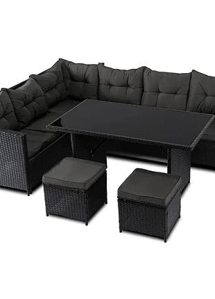 Набор садовой мебели dallas (уговой диван + стол + 2 пуфа) mebel elit серый/черный