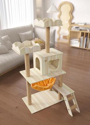 Кігтеточка-комплекс для кота (cat tree) з поличками та будиночком, стійка конструкція volso y-5