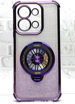 Чохол luxury wheel для poco c85 4g global (код моделі 25078pc3eg) блискучий бампер із кільцем підставкою фіолетовий