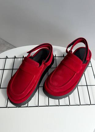 5860 червоні клоги жіночі натуральна замша