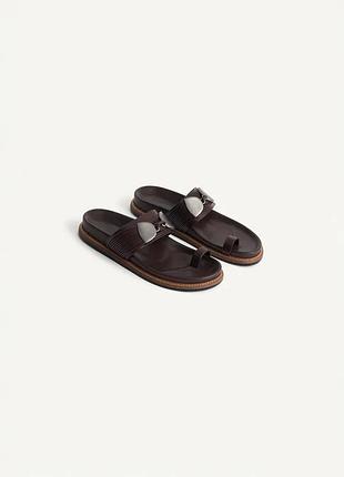 Шкіряні сандалі жіночі коричневі zara new