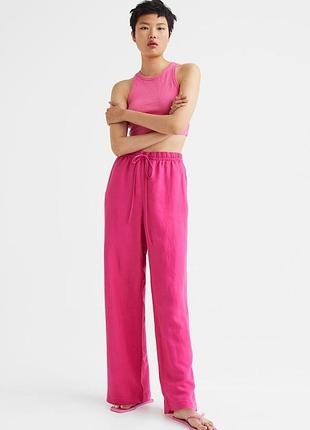 Льняные брюки розового цвета h&amp;m р.s