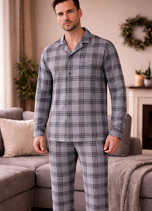 Серая мужская пижама рубашка и брюки m - xl