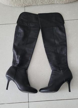 Кожаные сапоги ботфорды zara