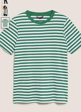 Жіноча футболка 👕 у зелену смужку, розмір 12, m&s 100% бавовна.