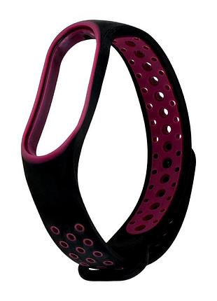Ремешок силиконовый для mi band 5/6/7 черный с фиолетовым антискольжение