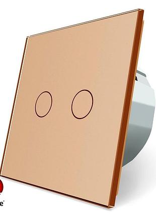 Умный сенсорный проходной выключатель zigbee 2 сенсора золото стекло для управления освещением livolo