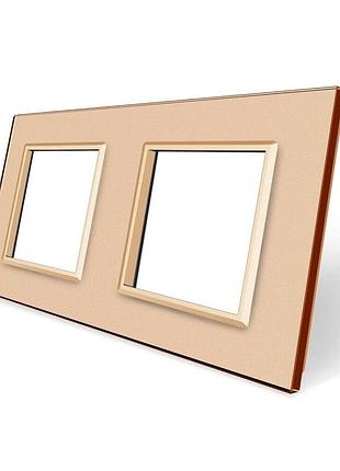 Рамка 2-постовая livolo закаленное стекло 151х80 мм для электрических розеток и выключателей цвет золото