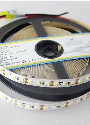 Led лента 14,4 вт 5000 мм 120 диодов 12v холодный свет ip33 для потолочного освещения led-stil 6000k