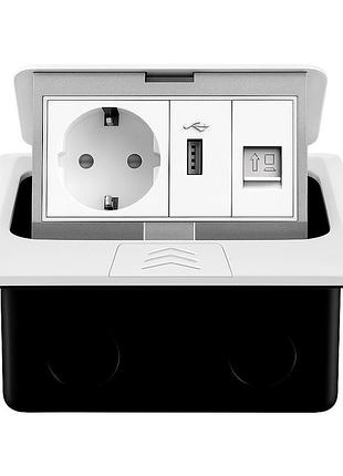 Розетка підлогова подвійна livolo біла з usb 10 вт і rj-45 для кухні та офісу ip44