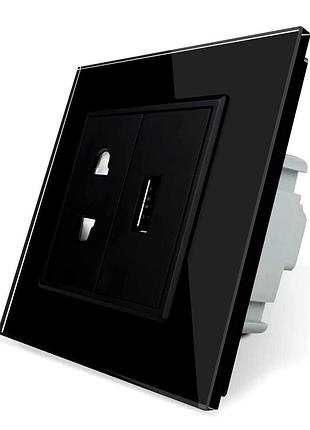 Универсальная розетка с usb 5v 2.1a черная матовая стекло для бытовых нужд livolo