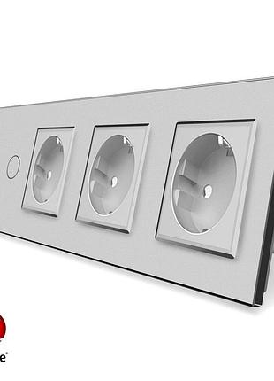 Умный сенсорный выключатель zigbee 2 сенсора 3 розетки 1000 вт серый стекло livolo