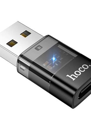 Адаптер hoco usb male to type-c female прозрачный черный usb2.0