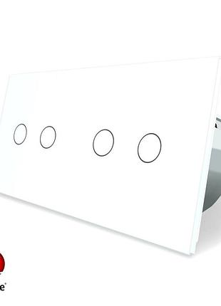 Умный сенсорный zigbee выключатель 4 сенсора 1000 вт белое стекло livolo