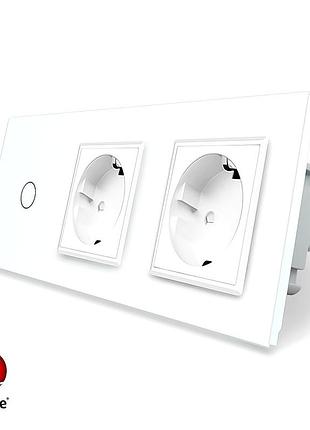 Умный сенсорный выключатель zigbee 1 сенсор 2 розетки белое стекло livolo 1000 вт