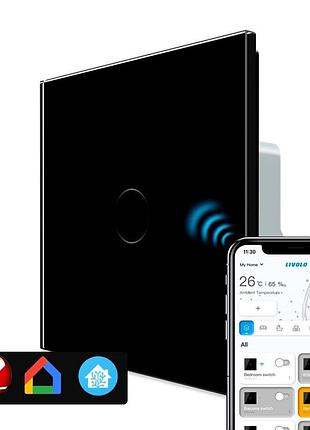 Умный сенсорный проходной zigbee выключатель 1 сенсор черное стекло livolo