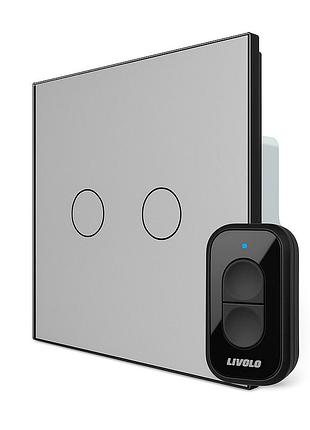 Радиоуправляемый сенсорный выключатель livolo 2-датчиковый 5а 230в без нейтрали серый стекло с пультом ду