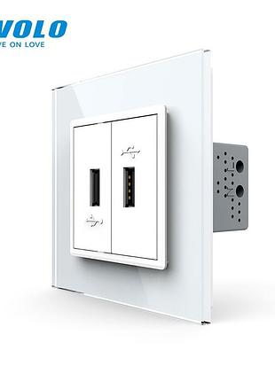 Двойная usb розетка 5в 2.1а 80мм белый стекло для зарядки устройств livolo