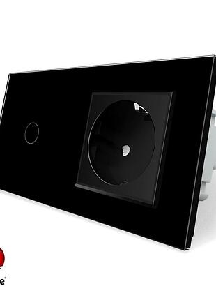 Умный сенсорный проходной выключатель 1 сенсор 1 розетка livolo черное стекло zigbee