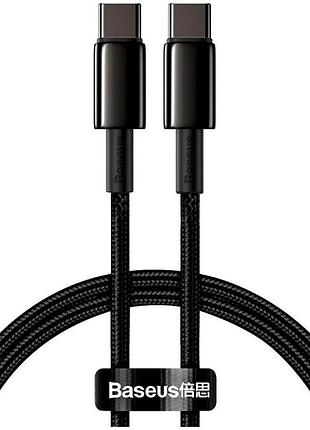 Кабель baseus tungsten gold type-c 100 w 1m чорний протиударний для швидкого заряджання та передавання даних