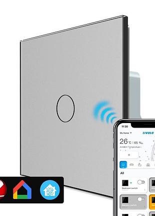 Умный сенсорный zigbee выключатель 1 сенсор 1000 вт серый стекло livolo