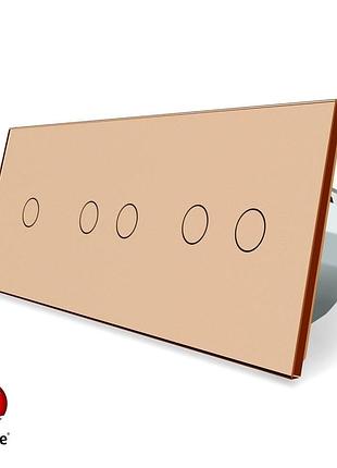 Умный сенсорный выключатель zigbee 5 сенсоров 1000 вт золото стекло livolo