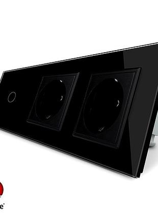 Умный сенсорный выключатель zigbee 1 сенсор 2 розетки черное стекло livolo 1000 вт