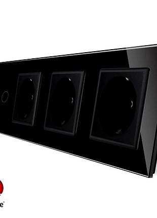Умный zigbee сенсорный выключатель 2 сенсора 3 розетки черное стекло livolo 1000 вт