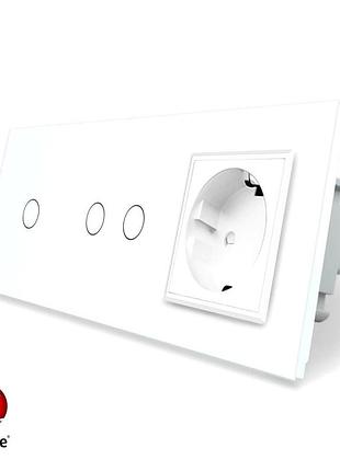Умный сенсорный выключатель zigbee 3 сенсора 1 розетка livolo белое стекло 1000 вт