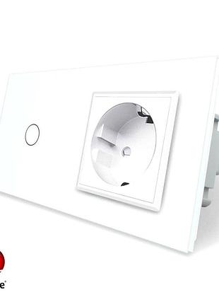 Умный сенсорный проходной выключатель 1 сенсор 1 розетка livolo белое стекло zigbee для управления освещением