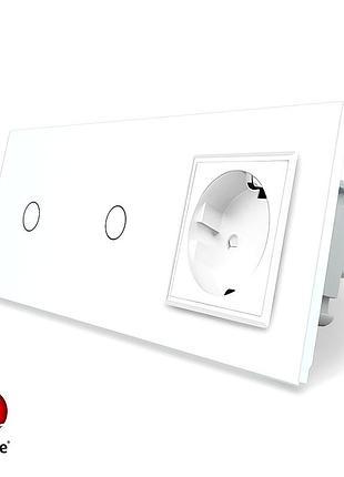 Розумний сенсорний вимикач zigbee 2 сенсори 1 розетка livolo біле скло 1000 вт