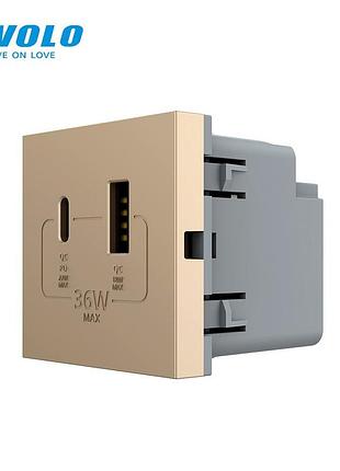 Розетка livolo usb-a usb-c 36 вт золото швидка зарядка power delivery для встановлення в стіну