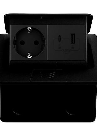 Выдвижная напольная розетка livolo черная двойная с usb-a и usb type-c 36 вт ip44 для кухни и офиса