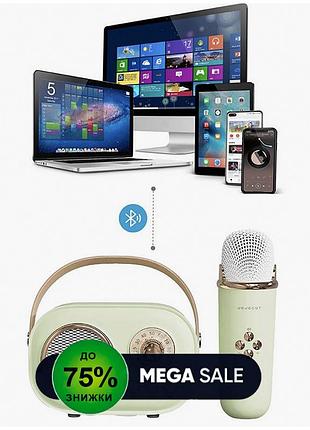 Портативная bluetooth колонка 3 вт с микрофоном на аккумуляторе для караоке зеленая с fm тюнером и usb