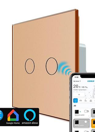 Умный сенсорный zigbee выключатель 2 сенсора 1000 вт золото стекло для управления освещением livolo